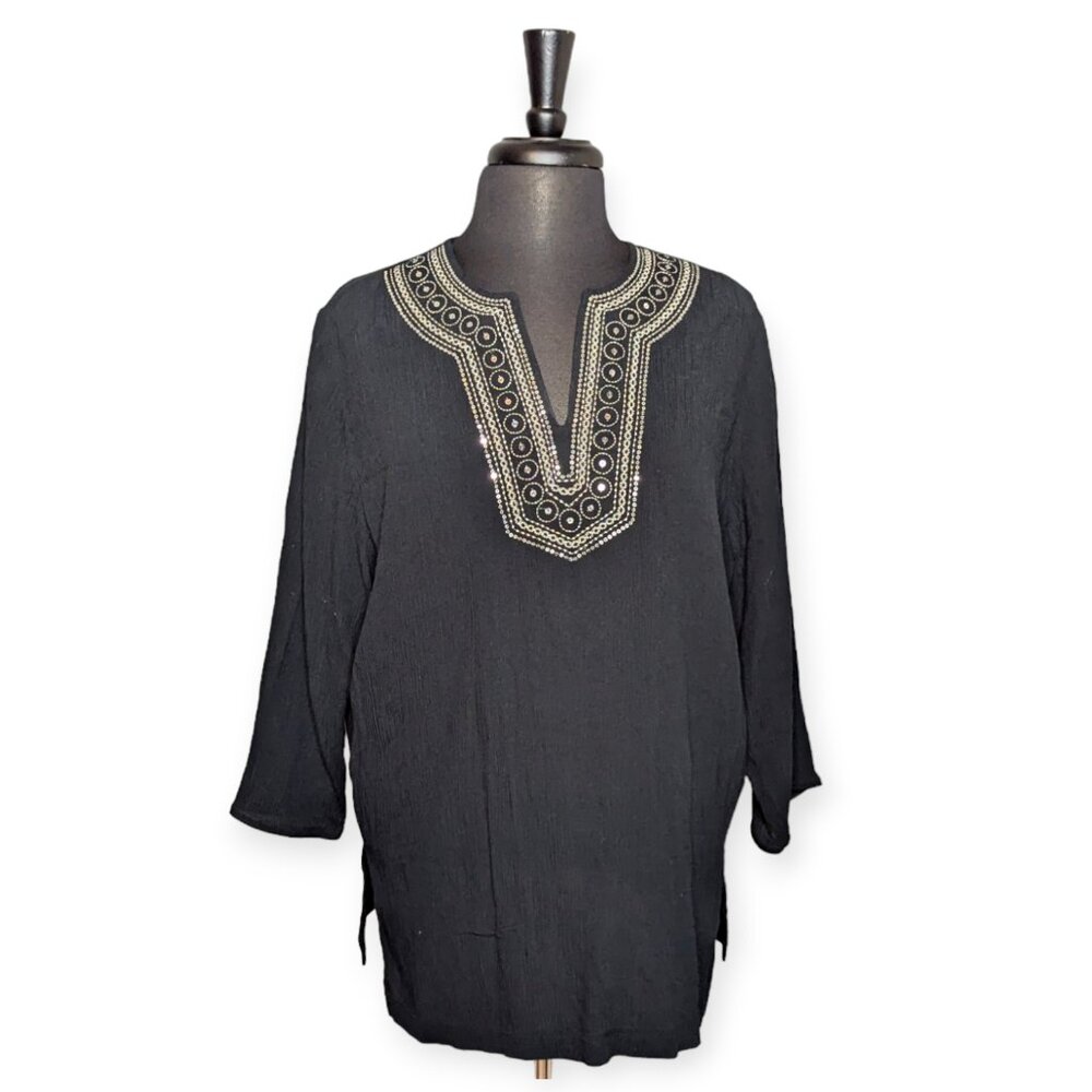 Cathy Daniels 3/4 Black Sleeve Top Size Large